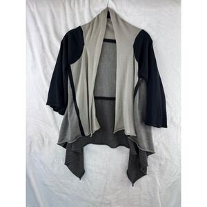 Womens Gray Black Colorblock‎ Open Front Drape Cardigan Wool Size S Cozy Career